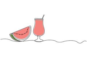 Watermelon juice continuous one line drawing. Minimalist watermelon juice concept background. vector