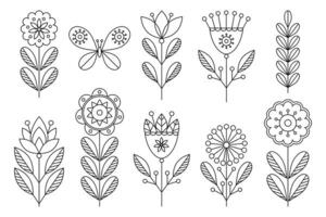 A set of linear style flowers to create different designs. vector