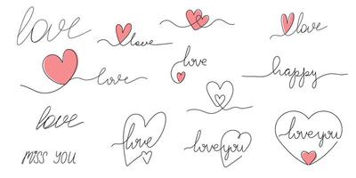 Continuous one line drawing of a heart and the inscription love. vector
