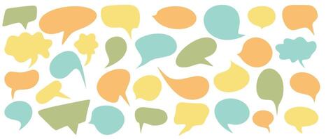 Set of flat colorful speech bubbles. Information, idea, quote or funny dialogue frame. Message comments, chat box. Collection of speech bubbles, text boxes and conversation chats in comics. vector