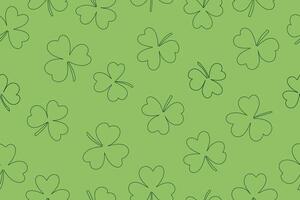 Seamless pattern of clover leaves for St. Patrick's Day. Doodle style clover leaves on green background. Suitable for wrapping paper, wallpaper, background, card and decoration. vector