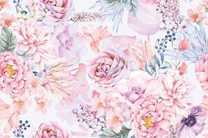 Seamless pattern of rose and flower painted in watercolor on abstract background for fabric luxurious and wallpaper, vintage style.Hand drawn botanical floral colorful pattern. vector