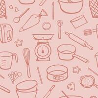Hand drawn baking tools seamless pattern. Different kitchenware monochrome design for textile, cover, wrapping paper vector