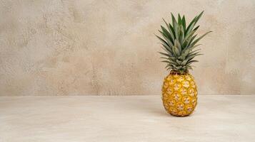 Single ripe pineapple on a beige background. photo