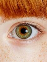 Close up of a green eye with freckles photo