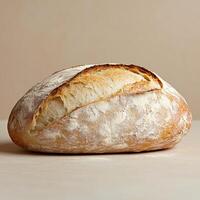 Artisan sourdough bread loaf on a beige background. photo