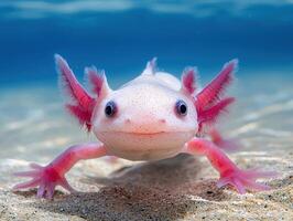 Close up of an axolotl in an underwater setting photo