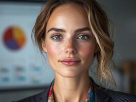 Portrait of a young businesswoman with freckles. photo