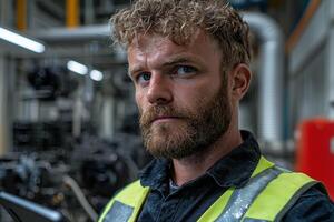 Portrait of a focused male industrial worker in a factory photo