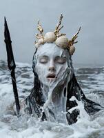 Mysterious sea queen emerging from the ocean waves photo