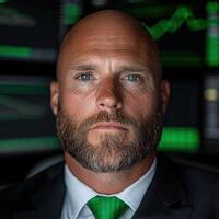 Portrait of a serious businessman in a suit and tie, looking directly at the camera photo