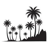 Silhouette of Palm Trees and Hills on a Tropical Island vector