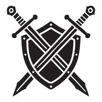 Shield with Crossed Swords Silhouette in Circle vector