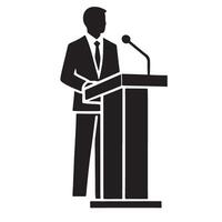 Silhouette of a Speaker at a Podium Giving a Presentation art vector