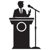 Silhouette of a Speaker at a Podium with a Microphone vector
