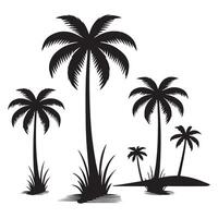 Silhouette of Palm Trees on a Tropical Island with Grass vector