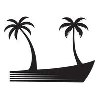 Silhouette of a Boat with Two Palm Trees on an Island vector
