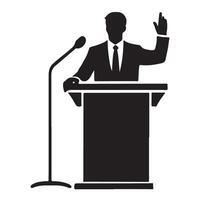 Motivational Speaker Silhouette Giving a Speech at Podium vector