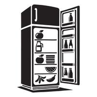 Silhouette Illustration of a Full Refrigerator with Open Door vector