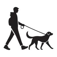 Silhouette of Hiker Walking Dog on Trail vector