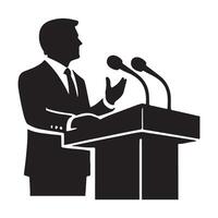 Silhouette Illustration of a Speaker at a Podium vector