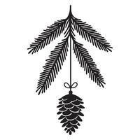 Silhouette of Pine Branch with Hanging Pinecone Ornament vector