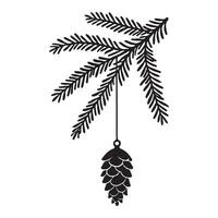 Silhouette of Pine Branch with Hanging Pinecone vector