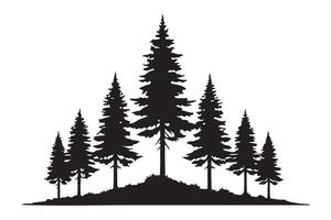 Silhouette of a Group of Pine Trees on a Hill vector