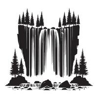 Silhouette of a Waterfall Surrounded by Pine Trees vector