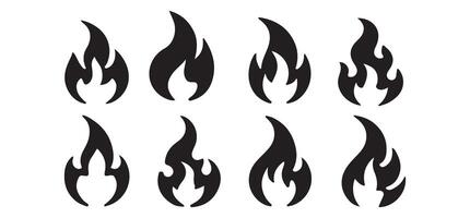 Set of Eight Diverse Flame Silhouettes for Design Use vector