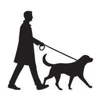 Silhouette of Man Walking Dog on a Leash vector