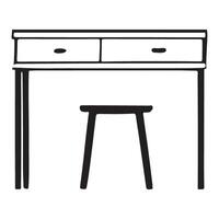 Silhouette of a Simple Desk with Two Drawers and a Stool vector