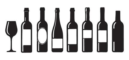 Wine Bottles and Glass Silhouette Illustration vector