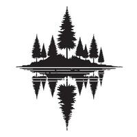 Stunning Silhouette of Pine Trees Reflected in Water vector