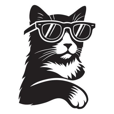Cool Cat Wearing Sunglasses Silhouette Illustration