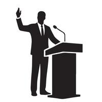 Silhouette of a Speaker at a Podium Giving a Presentation vector