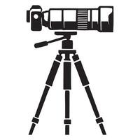Camera with Telephoto Lens on Tripod Silhouette vector
