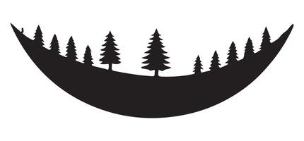 Serene Silhouette Landscape with Crescent Moon Shaped Hill and Trees vector