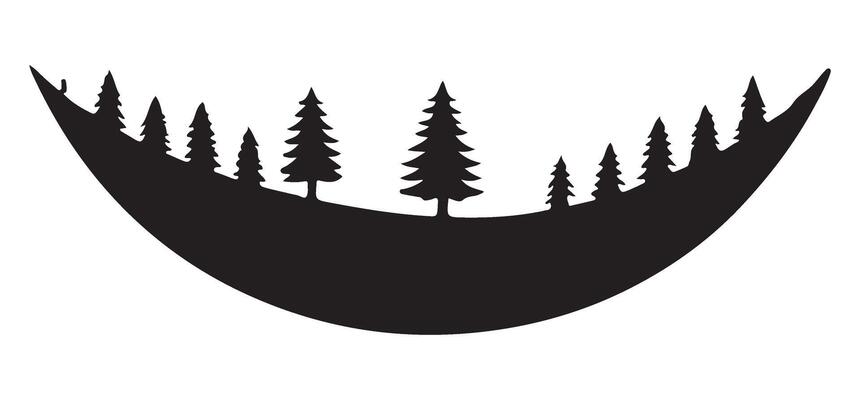 Serene Silhouette Landscape with Crescent Moon Shaped Hill and Trees