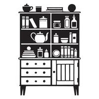Silhouette of a Vintage Display Cabinet with Shelving and Drawers vector