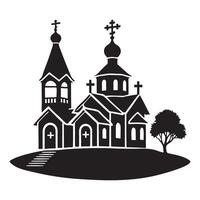 Orthodox Church Building Silhouette Illustration with Tree vector