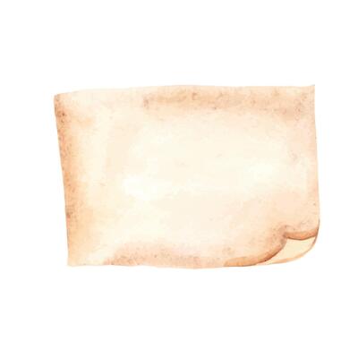 Old Vintage Paper. Hand drawn Watercolor illustration of One Page isolated on a white background. For cards, invitations and scrapbooking.