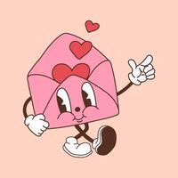 A retro cartoon style pink envelope with a heart , designed as a Valentines Day mascot character vector