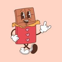 A retro cartoon style chocolate bar, designed as a Valentines Day mascot character vector
