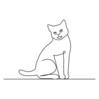 Continuous single line art drawing of cat pet on black and white background vector