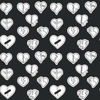 Seamless pattern with stickers featuring a one line drawing of a broken heart symbol vector
