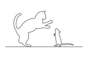 Continuous single line art drawing of cat on white background vector
