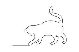 One continuous line drawing of cat linear style Hand drawn minimalism design vector