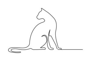 Continuous one line drawing of cat pet isolated outline art icon vector