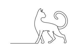 Continuous one line drawing of cat pet minimalist outline art illustration vector